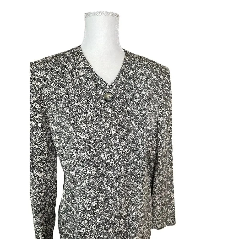 jh collectibles women button down blazer union made cream black floral Sz 8